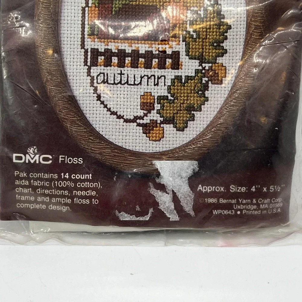 Vintage Bernat Autumn Farm Cross Stitch Kit 1986 Fall Harvest DMC Floss NIP‎